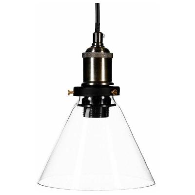 Suspension conique District 9 - 18 x 23 cm - Verre et fer - Noir