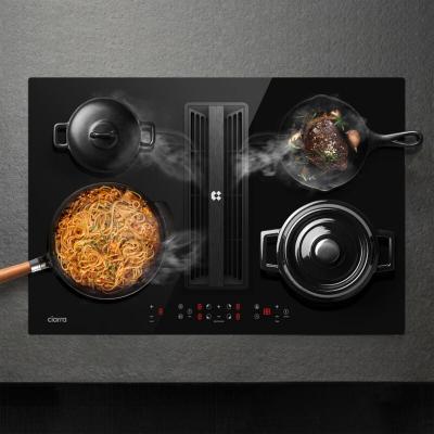 Ciarra Plaque Induction avec Hotte Int&eacute;gr&eacute;e 59cm 500n3/h 7000W 4 Foyers Booster Recyclage Evacuation