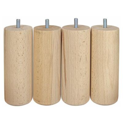 Lot de 4 pieds de lit cylindriques en h&ecirc;tre brut