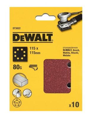 Feuille abrasive Dewalt grain 80 - 115 x 115 mm - 10 pi&egrave;ces - DT3022