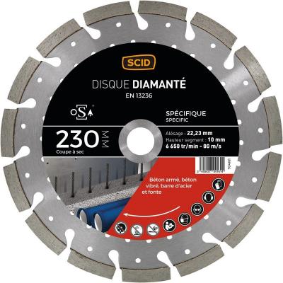 Disque diamant ventil&eacute; &agrave; tron&ccedil;onner - &Oslash; 230 mm - B&eacute;ton / M&eacute;tal - SCID