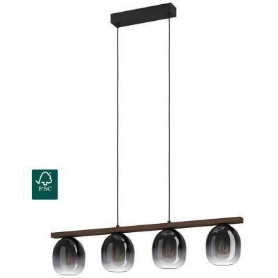 EGLO Suspension Filago, quatre abat-jour en verre fum&eacute;