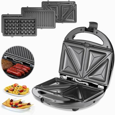 Grill &eacute;lectrique 3en1 800W appareil &agrave; sandwichs grill gaufrier 3 grils