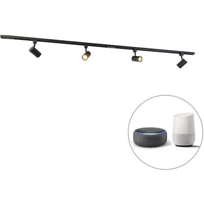Syst&egrave;me de rail intelligent monophas&eacute; avec 4 spots WiFi GU10 noir - Jeana