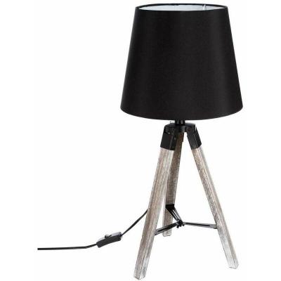 Lampe sur tr&eacute;pied - Esprit industriel - pied en bois - abat-jour NOIR