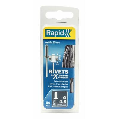 Lot De 50 Rivets Acier Inoxydable Diam.4.8 X H.25 Mm Avec For&ecirc;t