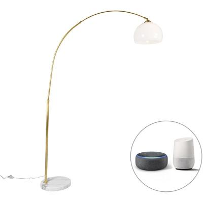 QAZQA Smart booglamp messing met witte kap incl. Wifi A60 - Arc Basic