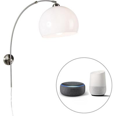 Lampe &agrave; arc murale intelligente en acier avec abat-jour blanc, y compris Wifi A60 - Bow