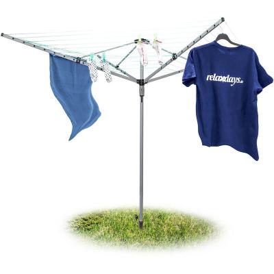 S&egrave;che-linge parapluie corde de 49 m 4 c&ocirc;t&eacute;s piquet de sol tr&egrave;s stable s&eacute;choir, gris