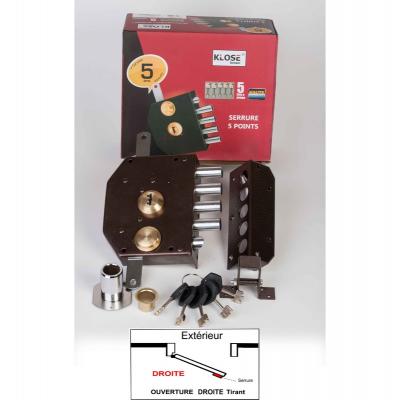 Serrure 5 points Blindex C50mm Droite Marron Klose Besser