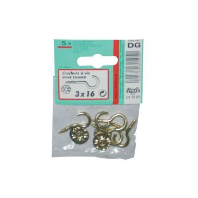 Crochet - acier laitonn&eacute; avec rosace - 3.5x20 mm