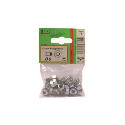 Ecrou hexagonal - acier zingu&eacute; - 6 pans - D: 6 mm