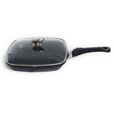 PRADEL EXCELLENCE Poele grill 28 x 28 cm fa&ccedil;on pierre couvercle verre