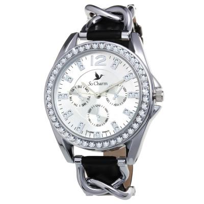 Orf&eacute;e Montre Femme en Cuir Cristaux Swarovski noire T.U