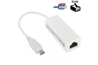Adaptateur Ethernet RJ45 Micro USB smartphone tablette tactile blanc