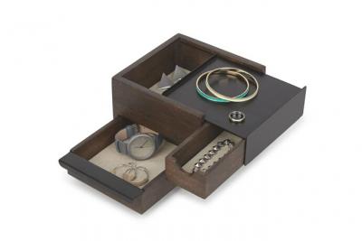 Petite bo&icirc;te &agrave; bijoux en noyer et m&eacute;tal noir Stowit - Umbra