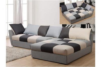 Canap&eacute; d'angle convertible en tissu ROMANE - Gris - Angle droit 