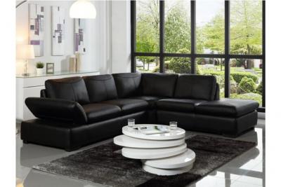 Canap&eacute; d'angle en cuir ONYX II - Noir - Angle droit - Noir