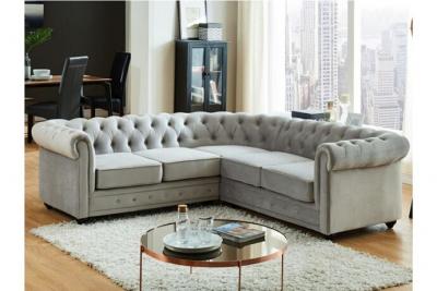 Canap&eacute; d'angle en velours CHESTERFIELD - Gris clair - Gris clair