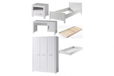 Chambre enfant 6 pi&egrave;ces pin massif laqu&eacute; blanc erik 90x200 cm ERCO60