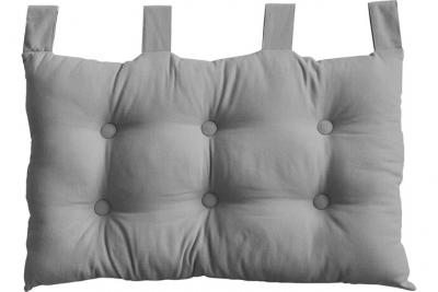 Coussin t&ecirc;te de lit en coton et pattes boutonn&eacute;es - Gris - 70 x 45 cm