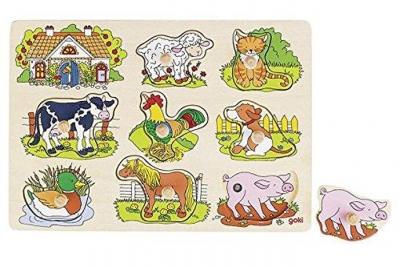 Puzzle a encastrer en bois avec son - animaux de la ferme 8 pieces