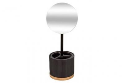 Miroir grossissant x3 avec Pot Organiseur &agrave; Maquillage Noir charbon