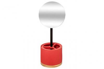 Miroir grossissant x3 avec Pot Organiseur &agrave; Maquillage Rose nacarat