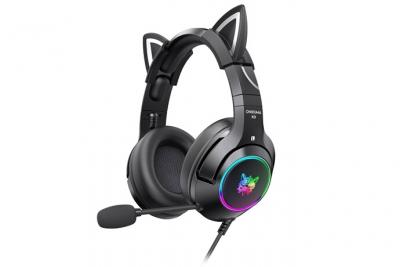 Onikuma casque de jeu rose avec oreilles de chat amovibles, pour ps5, ps4(noir)