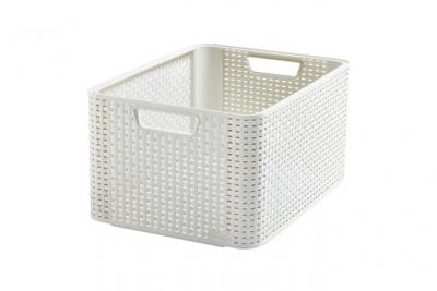 Rangement rectangulaire aspect rotin tress&eacute; STYLE - Ivoire - L