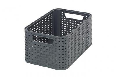 Rangement rectangulaire aspect rotin tress&eacute; STYLE - Anthracite - S