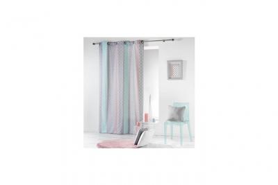 Rideau a oeillets 140 x 240 cm coton imprime baltic Rose/Menthe