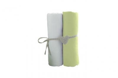 Lot de 2 draps housse blanc / vert 60 x 120 cm - babycalin