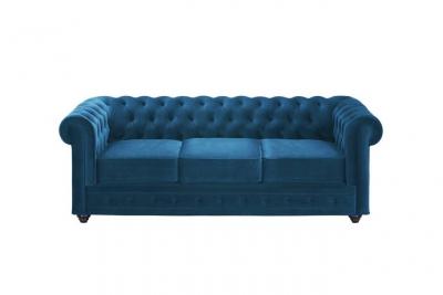 Canap&eacute; 3 places CHESTERFIELD - Velours bleu canard 