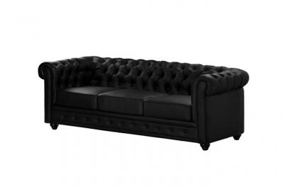 Vente-unique Canap&eacute; 3 places en simili CHESTERFIELD - Noir
