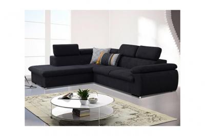 Canap&eacute; d'angle convertible en tissu avec coffre de rangement FABIEN - Noir - Angle gauche