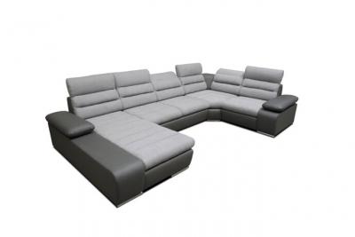 Canap&eacute; d'angle panoramique convertible en tissu et simili BOILEAU - Gris/anthracite - Angle gauche