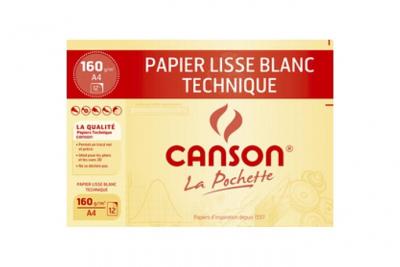 Canson Papier lisse blanc Lavis technique, A4, 160 g/m2 - Lot de 3