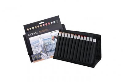 COPIC marqueurs professionnels, trousse de 24 avec 12 