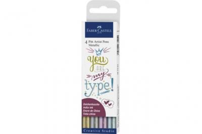 Faber Castell Bo&icirc;te de 4 Pitt Artist Pen Lettering Metal T.U