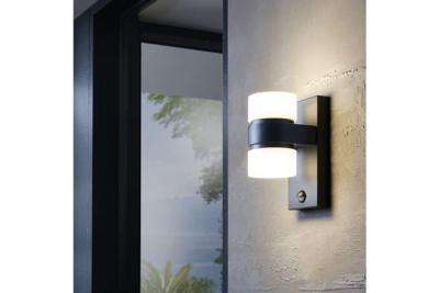 EGLO Lampe murale LED &agrave; capteur d'ext&eacute;rieur Atollari 2x6 W Anthracite