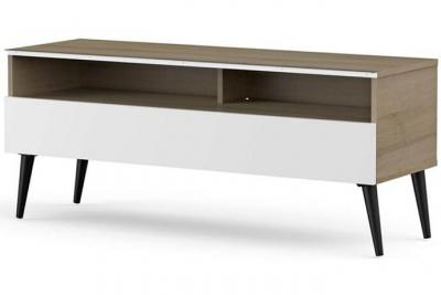 Meuble tv 1 porte 2 niches bois clair et blanc yvanna 120 cm