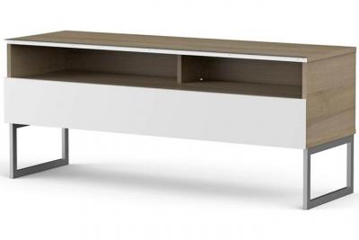 Meuble tv 2 niches 1 porte bois clair et blanc messina 120 cm