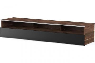 Meuble TV 3 niches bois fonc&eacute; et noir Detroit 160 cm