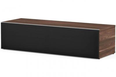 Meuble tv tissu acoustique noir et bois fonc&eacute; washington 160 cm