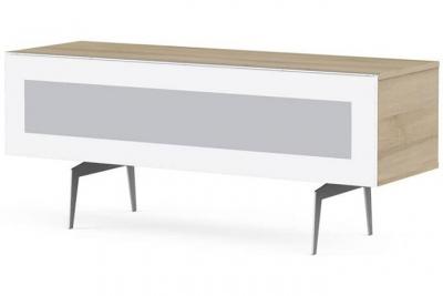 Meuble tv verre infrarouge et bois clair pieds m&eacute;tal brisbane 120 cm