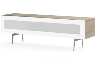 Meuble tv verre infrarouge et bois clair pieds m&eacute;tal brisbane 160 cm