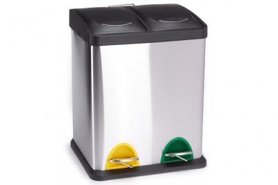 Poubelle &agrave; p&eacute;dale Tri s&eacute;lectif Inox 2 bacs 8Lx2 - Gris - MSV