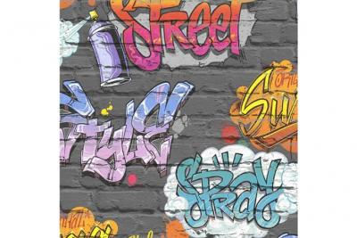 Papier peint Graffiti Multicolore L179-01 Dutch Wallcoverings Gris