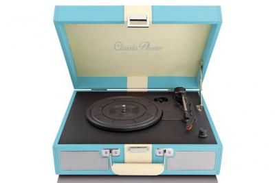 Platine vinyle en valise - haut-parleurs int&eacute;gr&eacute;s bleu lenco
